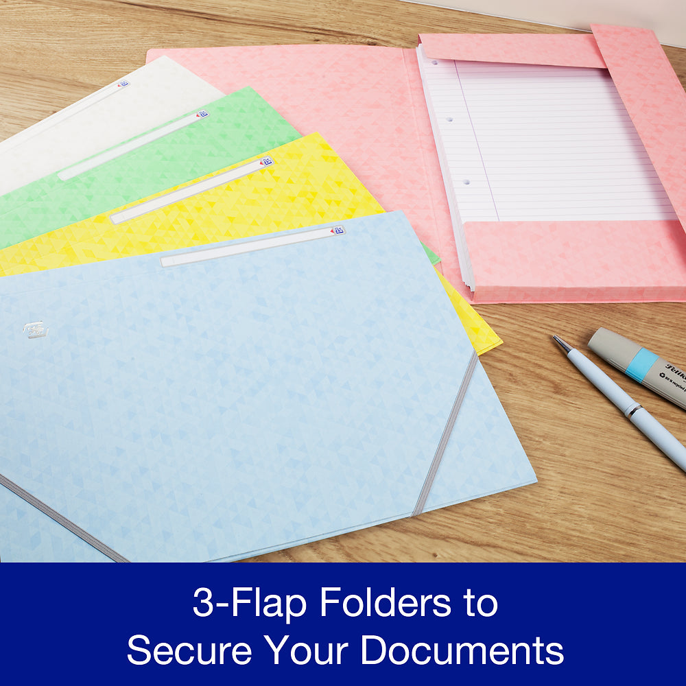 Oxford Top File+ elasticated 3-flap folder, A4, Assorted Pastel, 10 folders