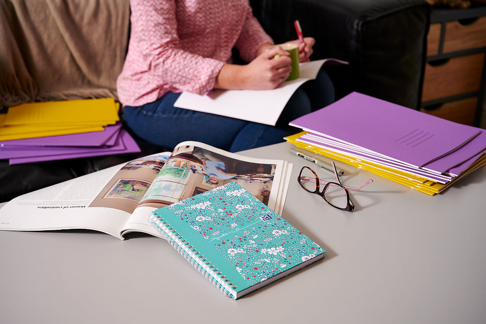 Oxford Floral A5 Hard Cover Wirebound Notebook, Ruled with Margin