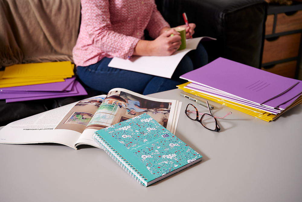 Oxford Floral A5 Hard Cover Wirebound Notebook, Ruled with Margin