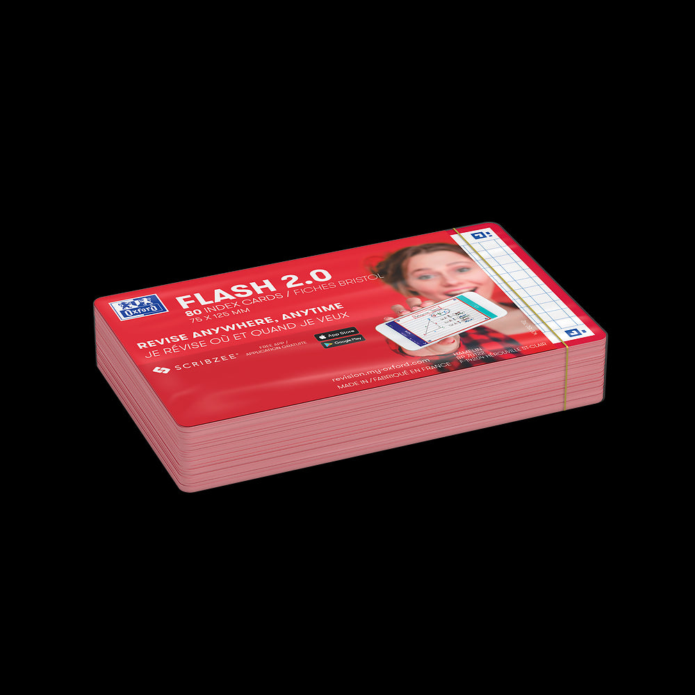 Oxford Flash Cards, Squared with Red frame, 7.5x12.5, pack of 80
