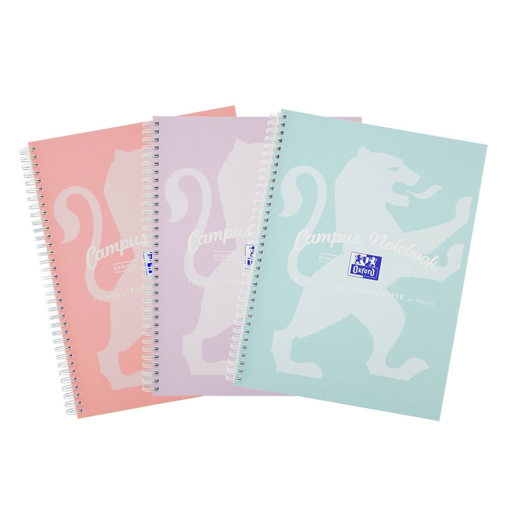 Oxford Campus Pastel A5 Wirebound Notebook - Assorted Colours, Pack of 3