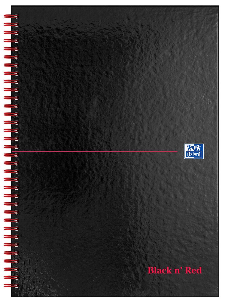 Oxford Black n' Red A4 Glossy Hardback Wirebound Notebook, Ruled and Perforated, 140 Page, 1 Notebook