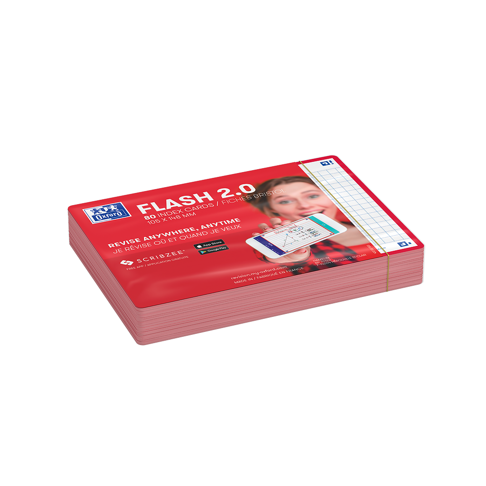 Oxford Red Flash Cards, Squared, A6, Pack of 80
