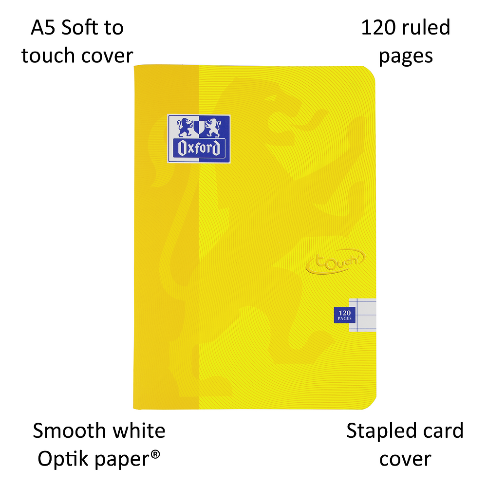 Oxford Touch Yellow A5 Softcover Stapled Notebook Ruled with 120 Pages