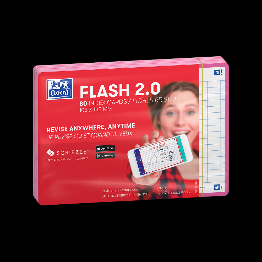 Oxford Flash Cards, Squared with bright Pink frame, A6, pack of 80