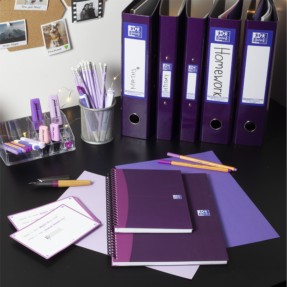 Oxford Purple A5 Hard Cover Wirebound Notebook, Ruled with Margin, 140 Pages