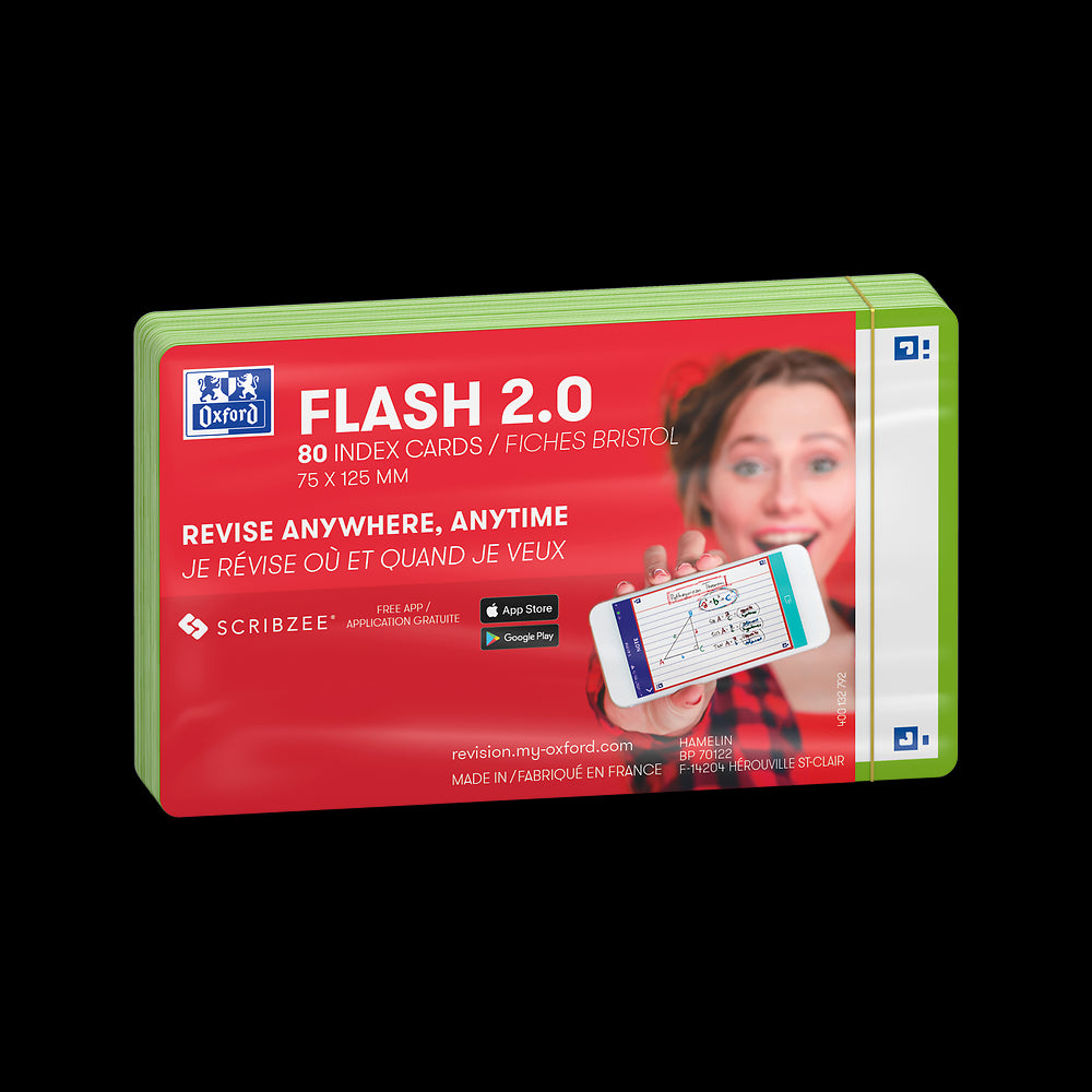 Oxford Flash Cards, Blank with Green frame, 7.5x12.5, pack of 80