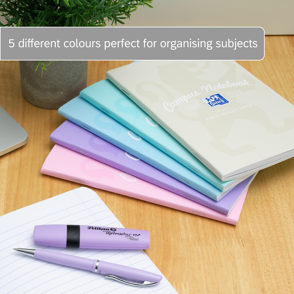 Oxford Campus Pastel A5 Stapled Notebook, Assorted, Pack of 5