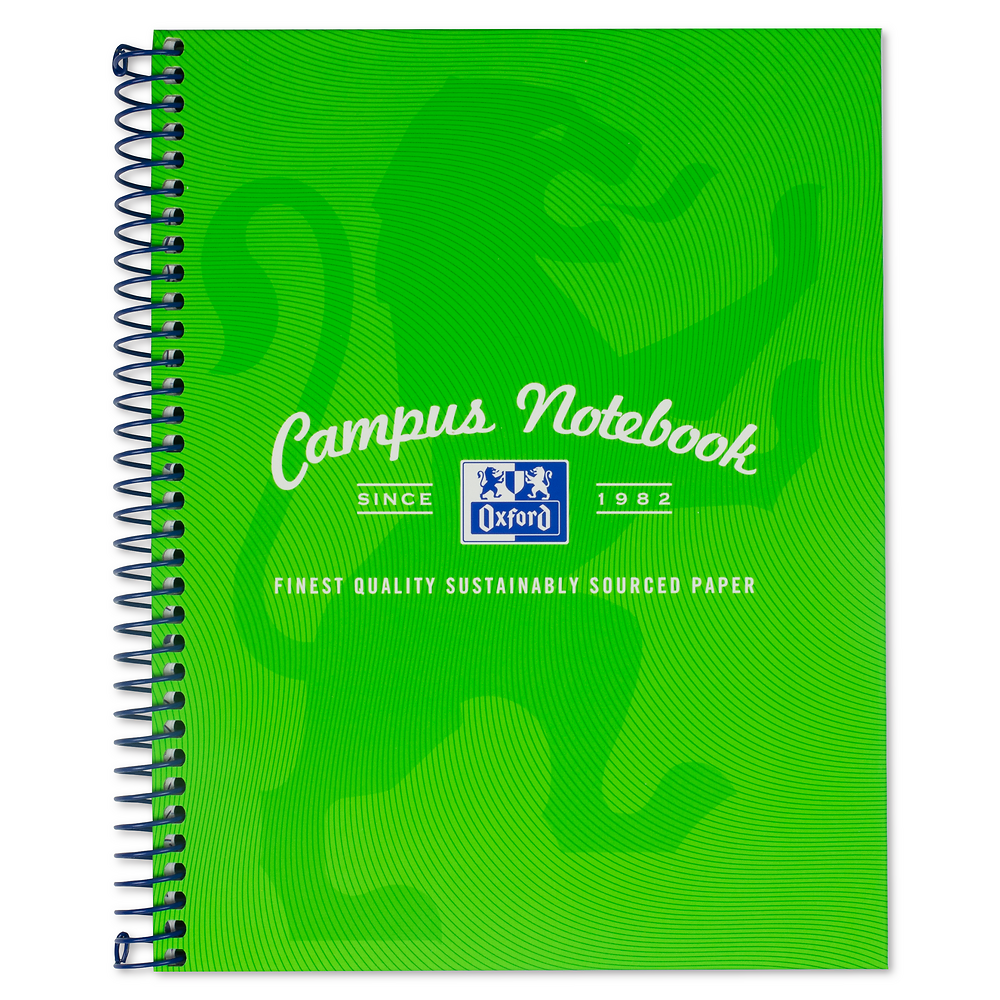 Oxford Campus Bright Green A5 Wirebound Hardback Notebook, Ruled with 160 Pages