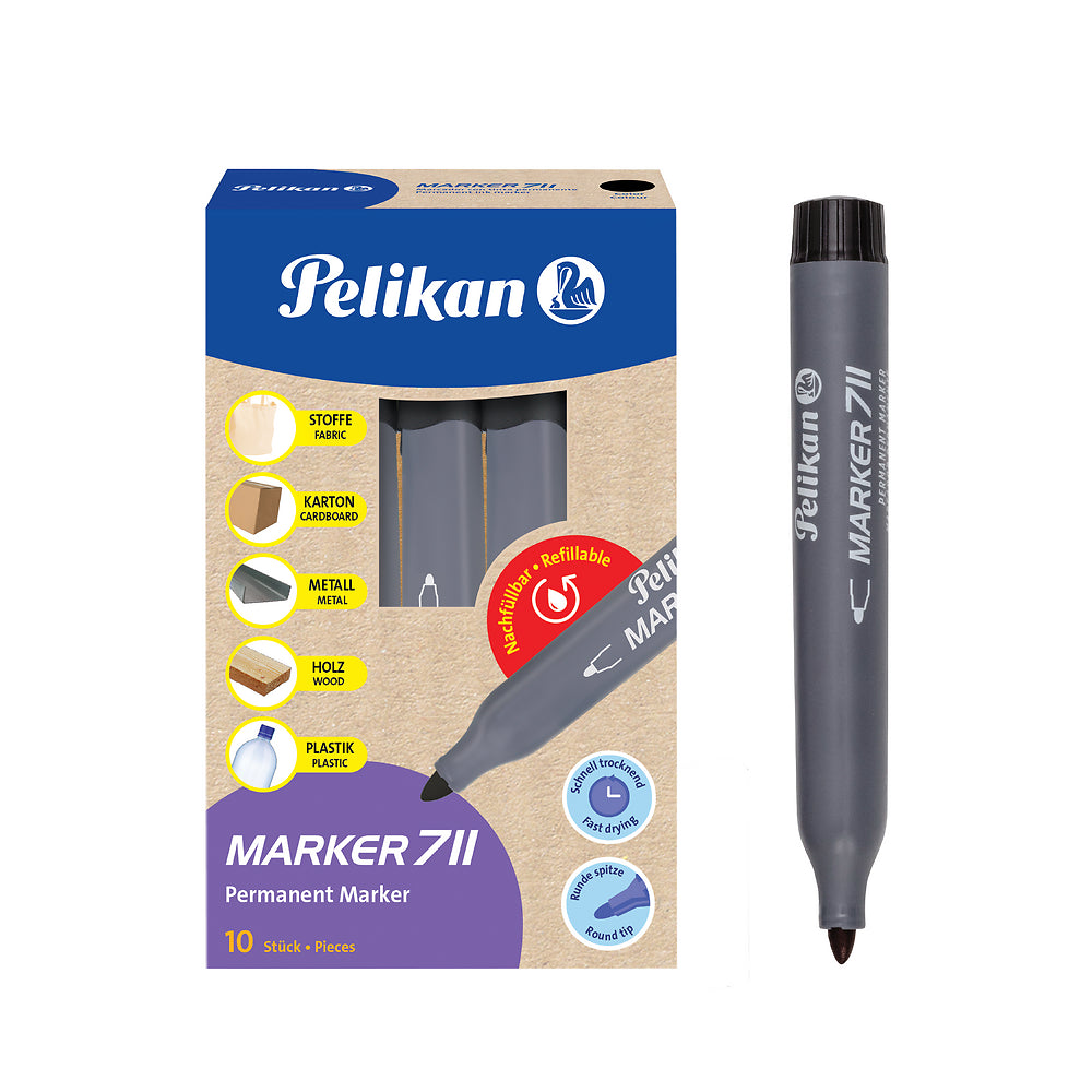 Pelikan Permanent Marker Pens, Black, Pack of 10