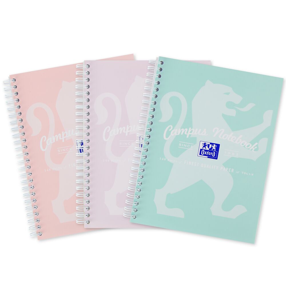 Oxford Campus Pastel A5 Wirebound Notebook - Assorted Colours, Pack of 3
