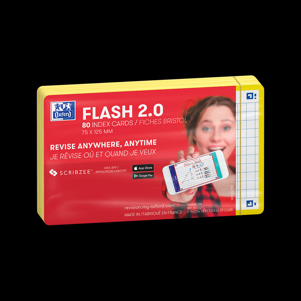 Oxford Flash Cards, Squared with Yellow frame, 7.5x12.5, pack of 80