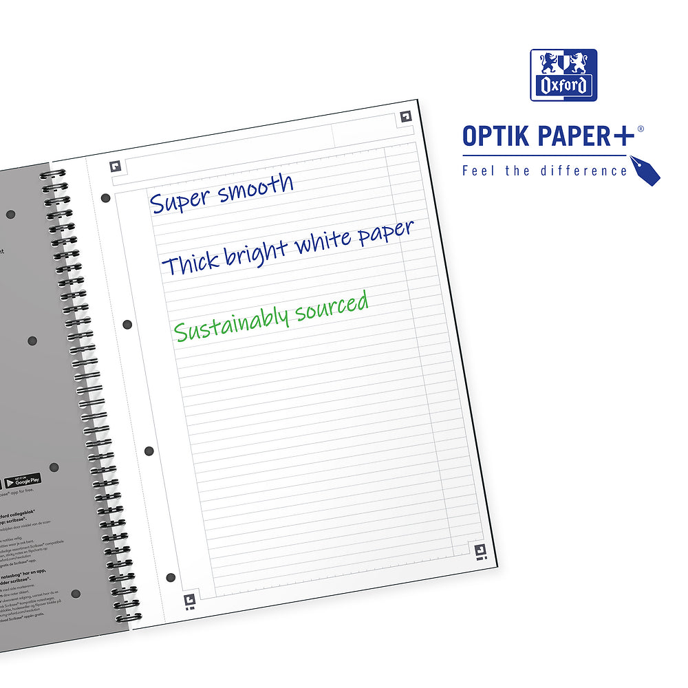 Oxford International Petrol Blue A4+ Hardback Wirebound Notebook, Narrow Ruled, 160 Pages