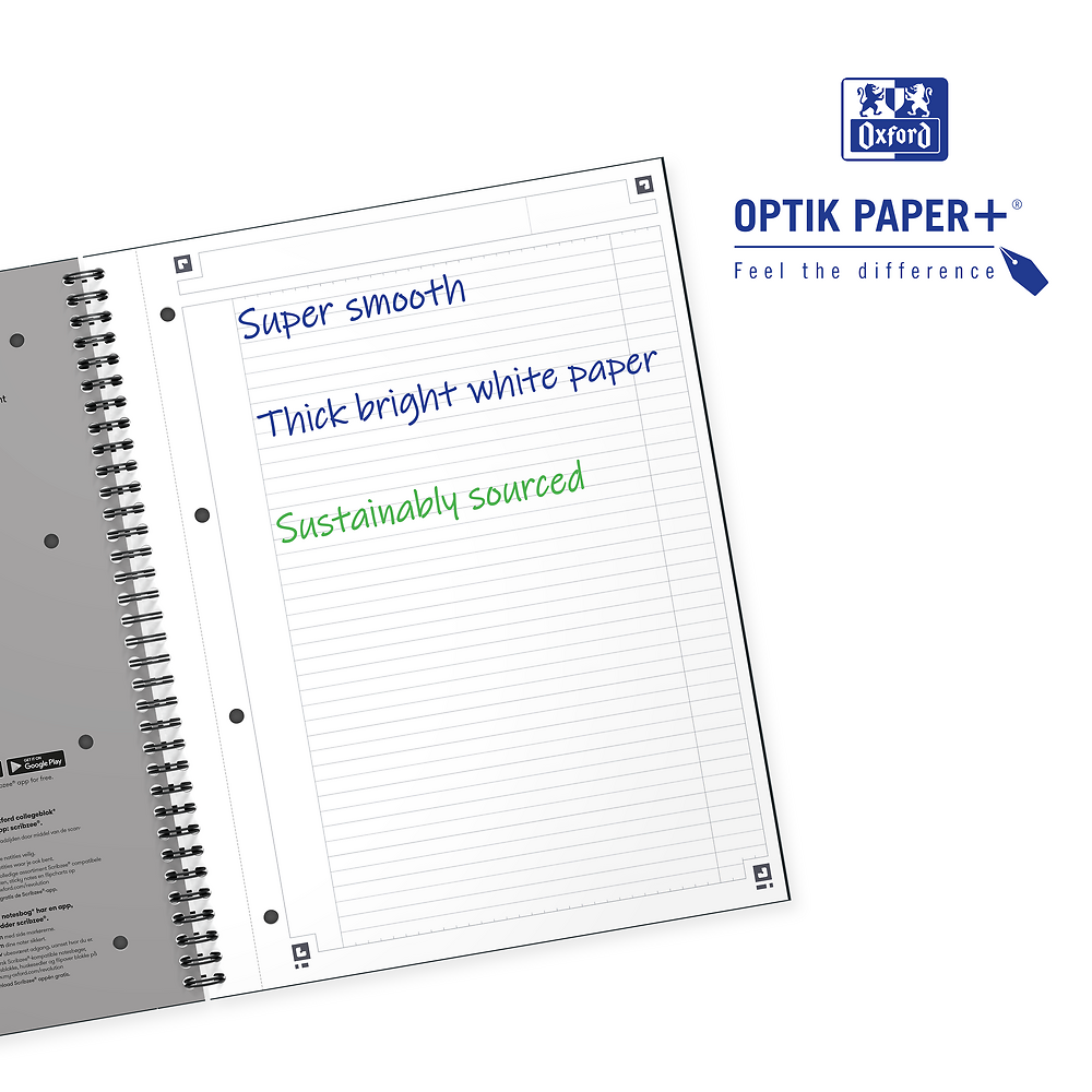 Oxford International Petrol Blue A4+ Hardback Wirebound Notebook, Narrow Ruled, 160 Pages