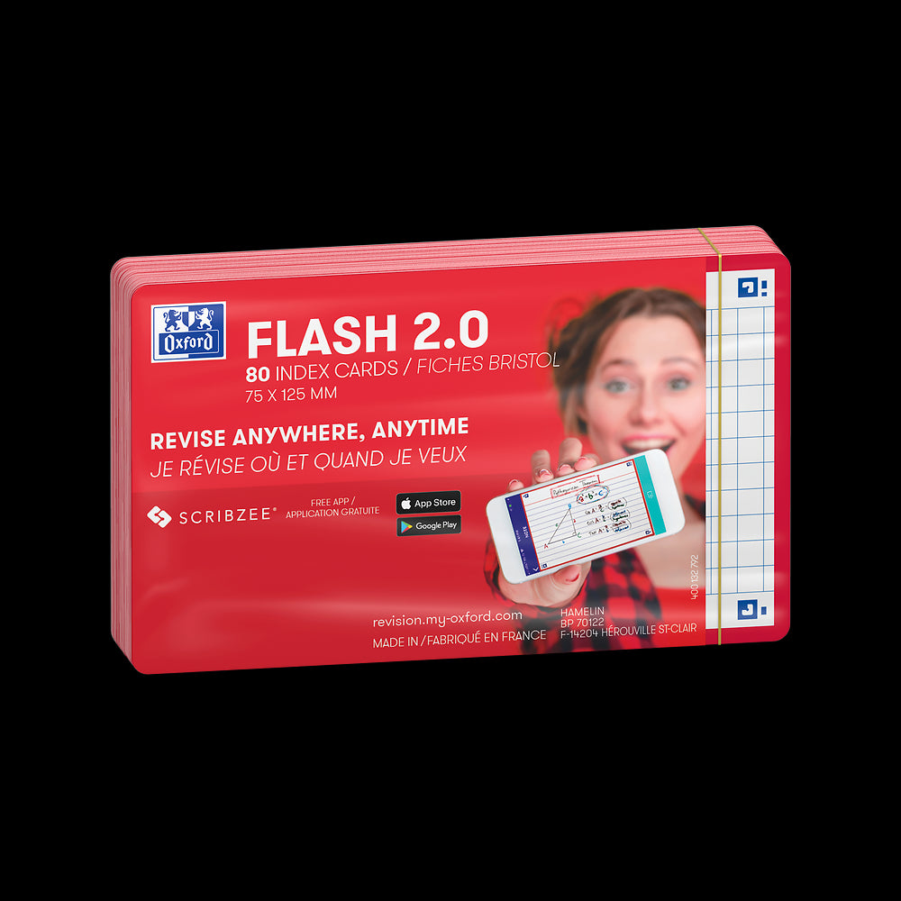 Oxford Flash Cards, Squared with Red frame, 7.5x12.5, pack of 80