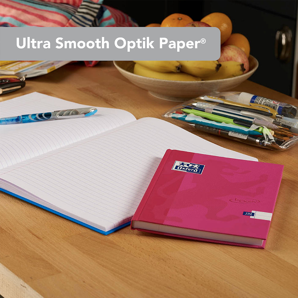 Oxford Touch Bright Pink A4 Hardback Casebound Notebook Ruled with Margin 192 Pages