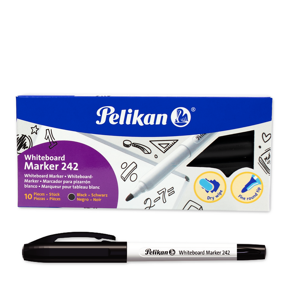 Pelikan Fine Tip Drywipe Whiteboard Markers, Black, Pack of 10