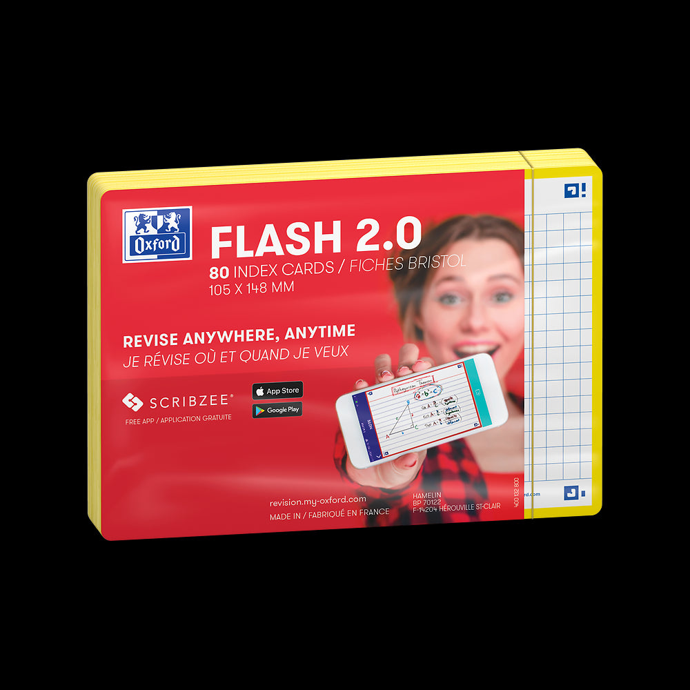 Oxford Flash Cards, Squared with Yellow frame, A6, pack of 80