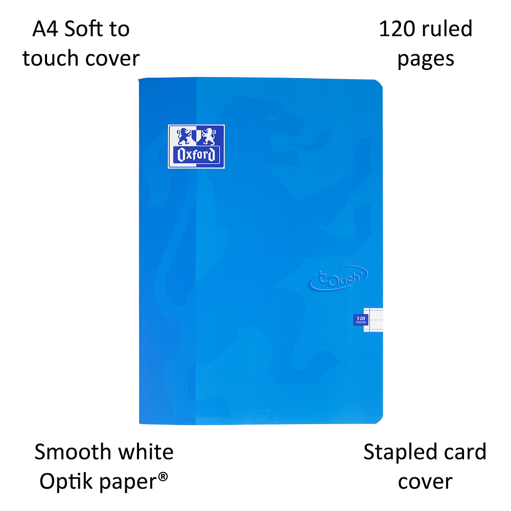 Oxford Touch Aqua A4 Softcover Stapled Notebook, Ruled with 120 Pages