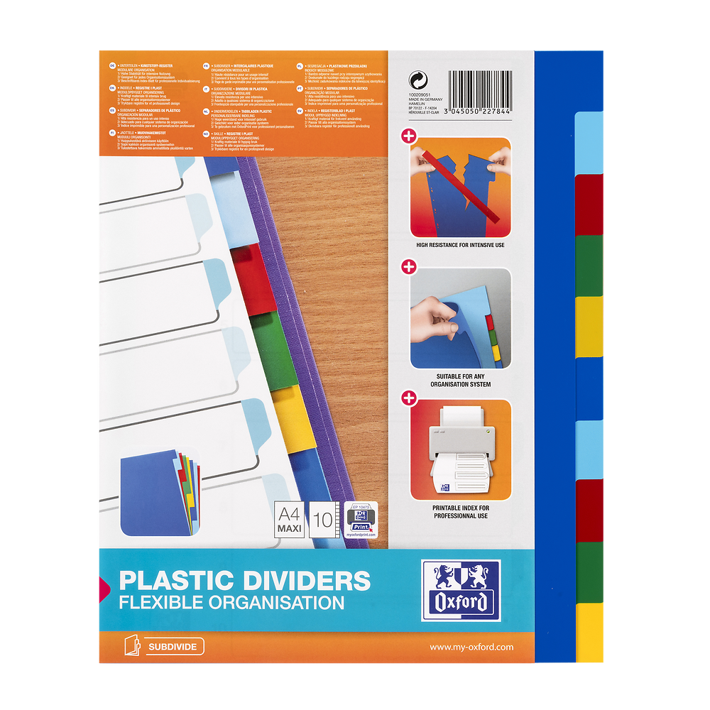 Oxford Divider Coloured A4 PP 10 Tabs