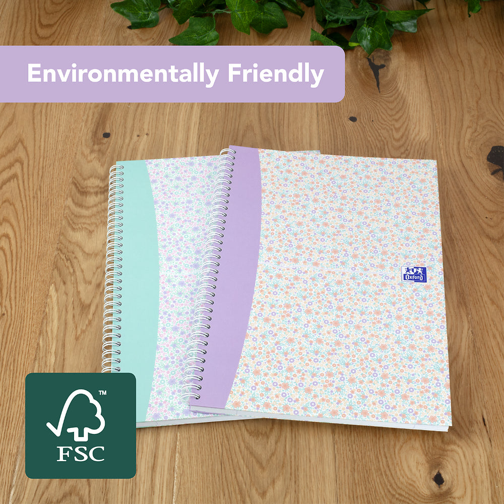 Oxford Liberty Lavender A4 Hard Cover Wirebound Notebook, Ruled with Margin, 140 Pages