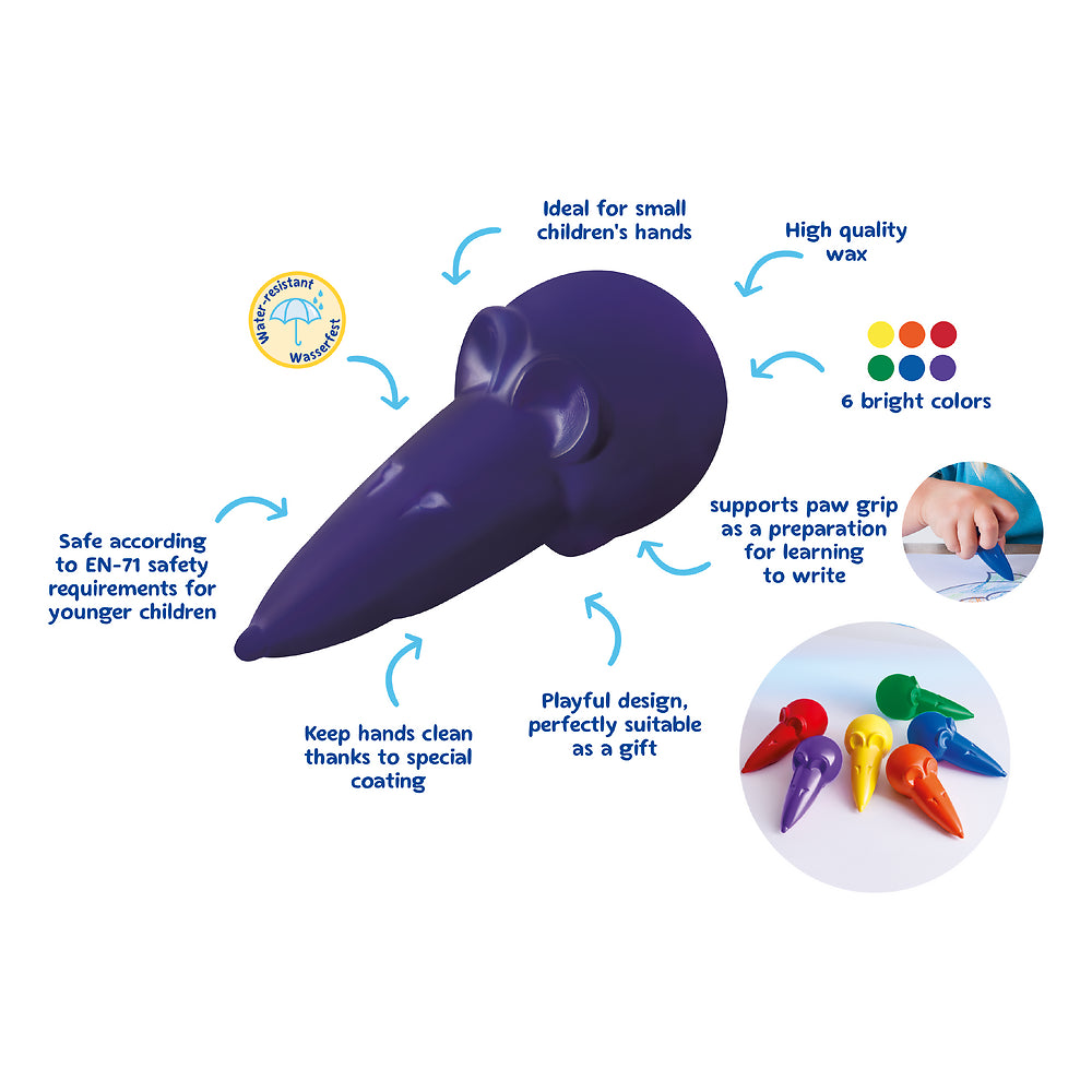 Pelikan Mouse-Shaped Wax Crayons, Pack of 6