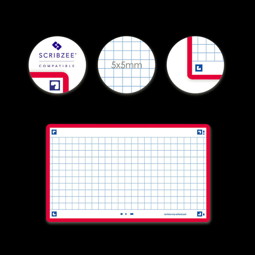 Oxford Flash Cards, Squared with Red frame, 7.5x12.5, pack of 80