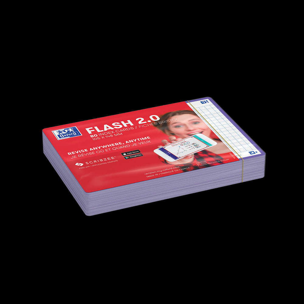 Oxford Flash Cards, Squared with Lavender frame, A6, pack of 80