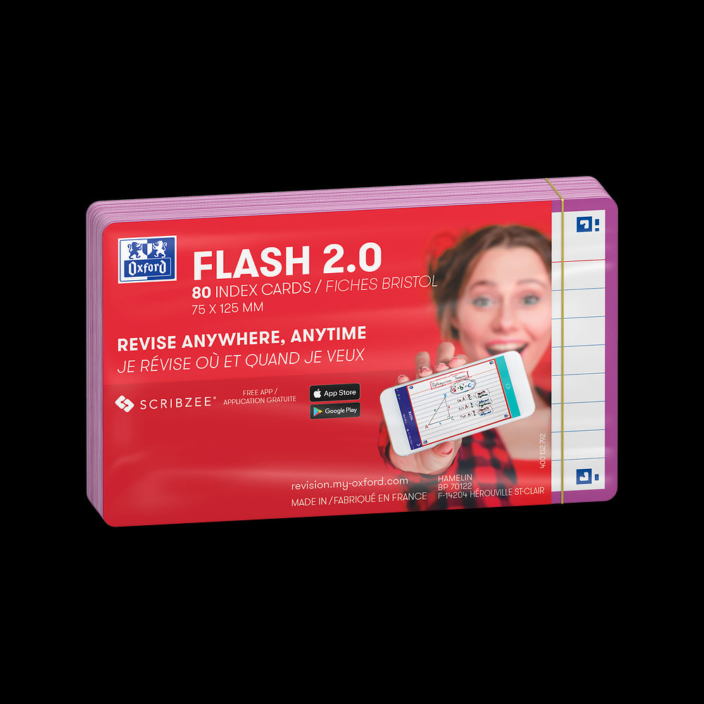 Oxford Flash Cards, Ruled, Purple, 7.5x12.5cm, Pack of 80