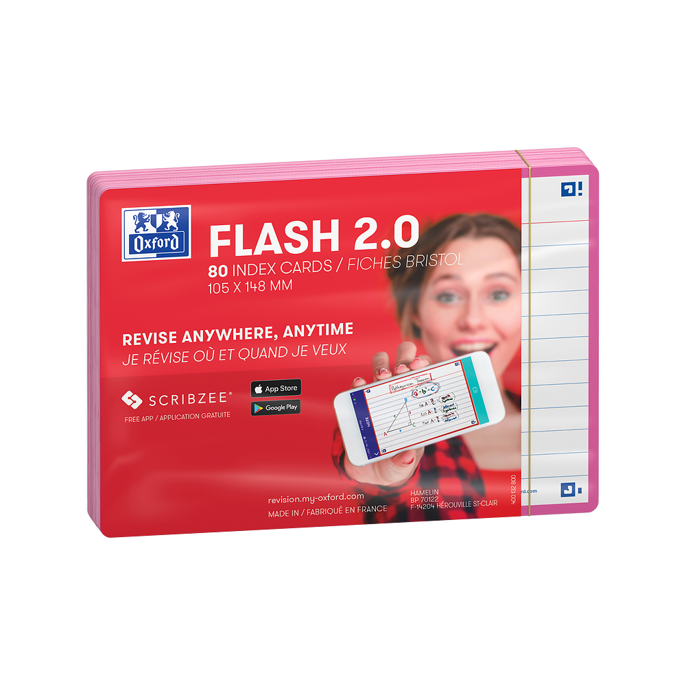 Oxford Bright Pink Flash Cards, Ruled, A6, Pack of 80