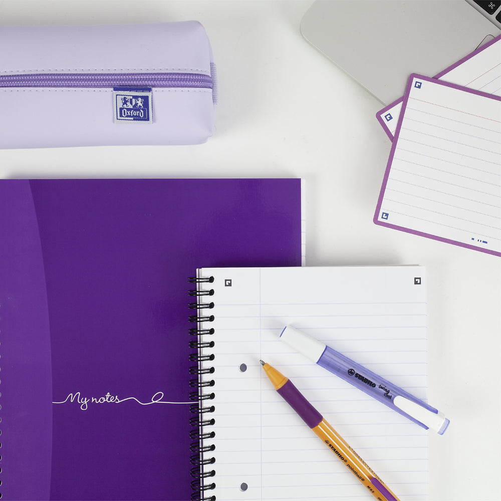 Oxford My Notes A5 Card Cover Wirebound Notebook, Ruled with Margin and Perforated, 200 Page, Purple