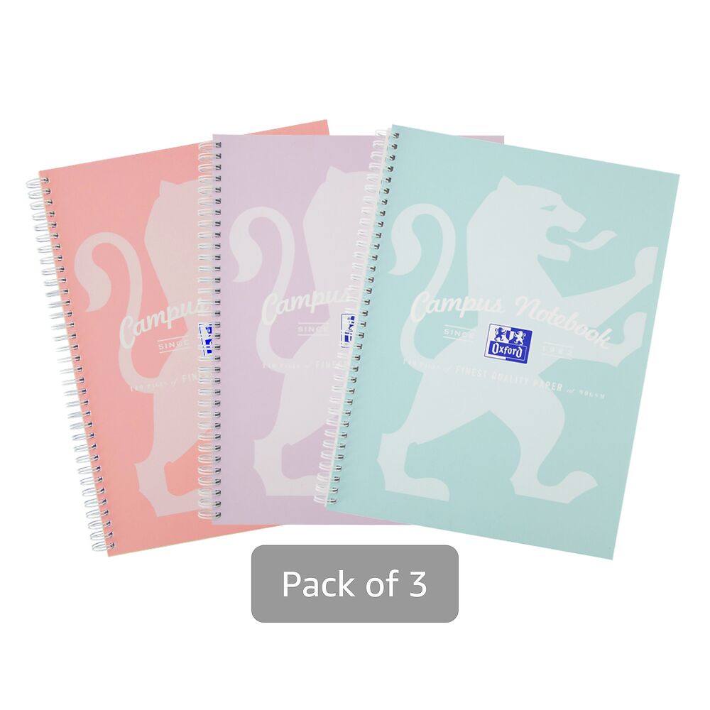 Oxford Campus Pastel A5 Wirebound Notebook - Assorted Colours, Pack of 3