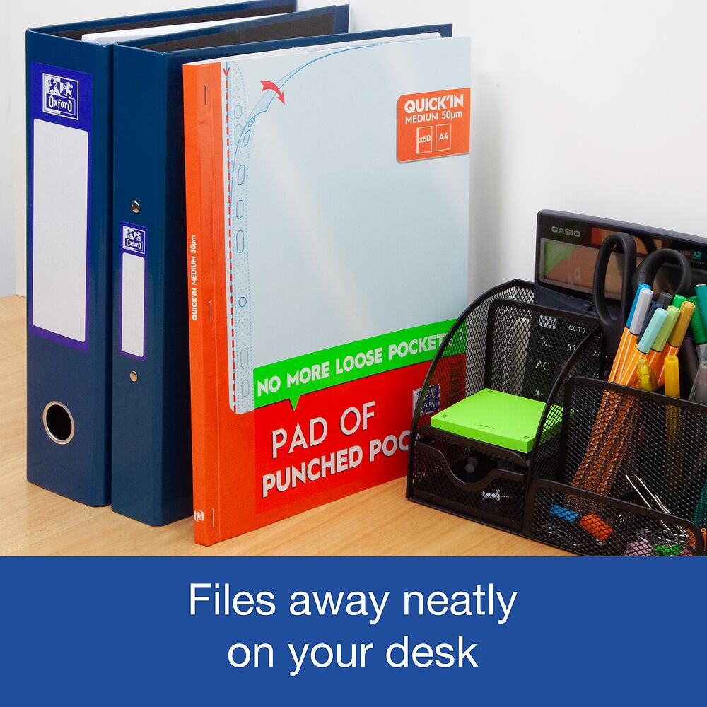 Oxford Pad of 60 A4 Quick'in Punched pockets, 50 micron clear