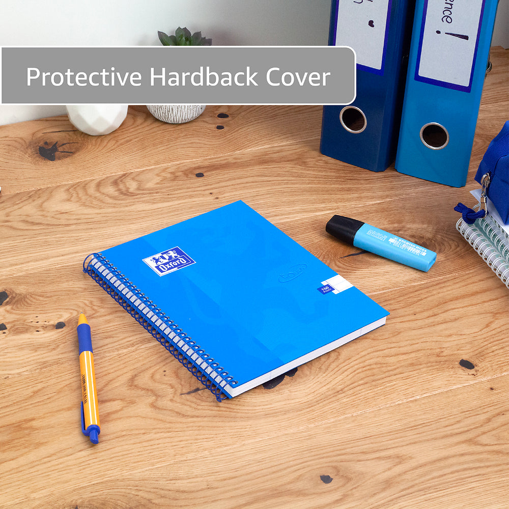 Oxford Touch A5 160 Page Wirebound Hardback Notebook, Aqua