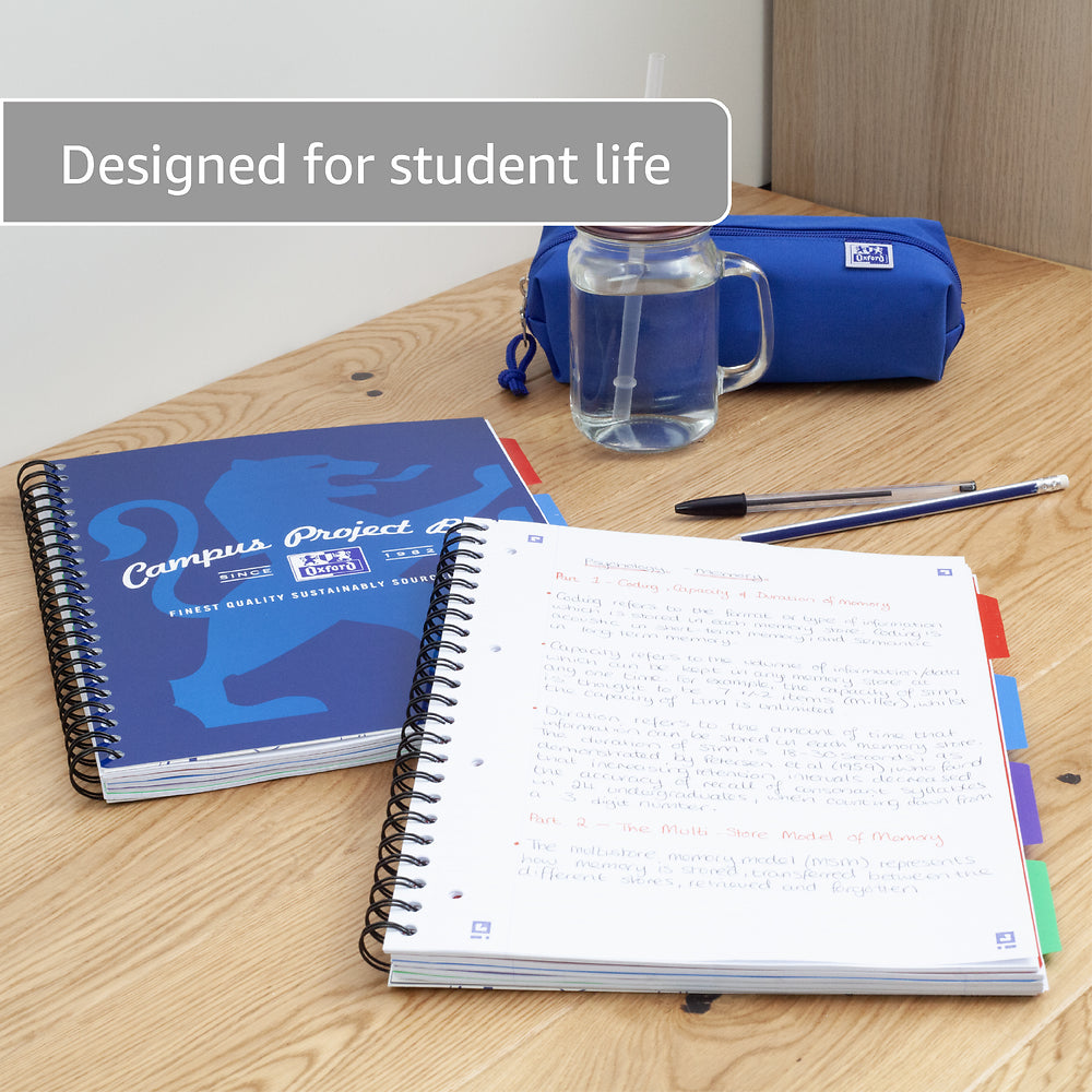 Oxford Campus Navy Project Book A4+ Card Cover Wirebound Ruled with Margin 200 Pages