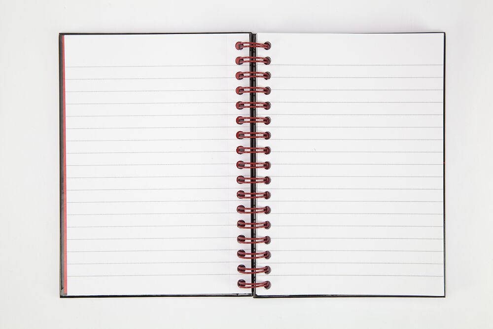 Oxford Black n' Red A6 Glossy Wirebound Hardback Notebook, Ruled and Perforated, 140 Page
