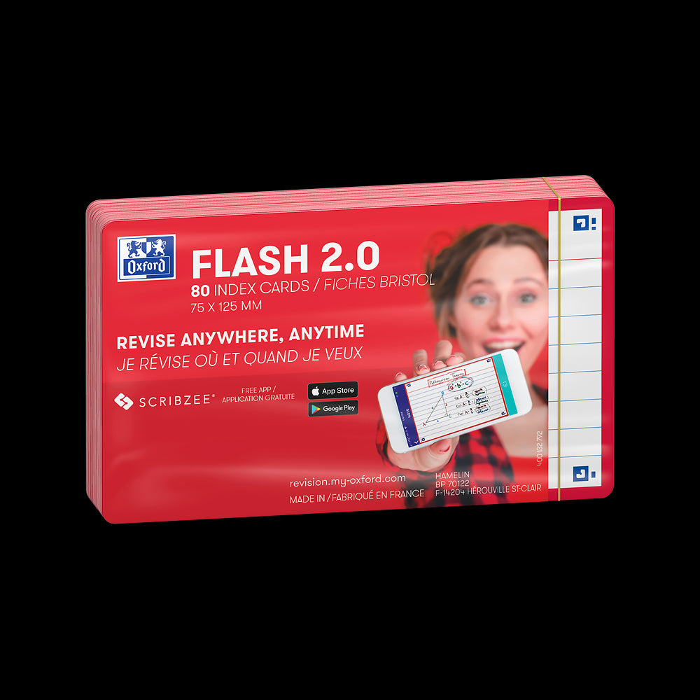 Oxford Flash Cards, Ruled with Red frame, 7.5x12.5, pack of 80