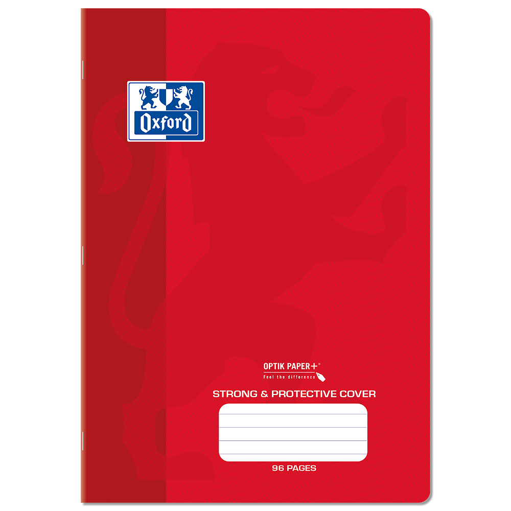 Oxford A4 Exercise Book, Red PP Cover, 8mm Ruled & Margin, 96 Pages