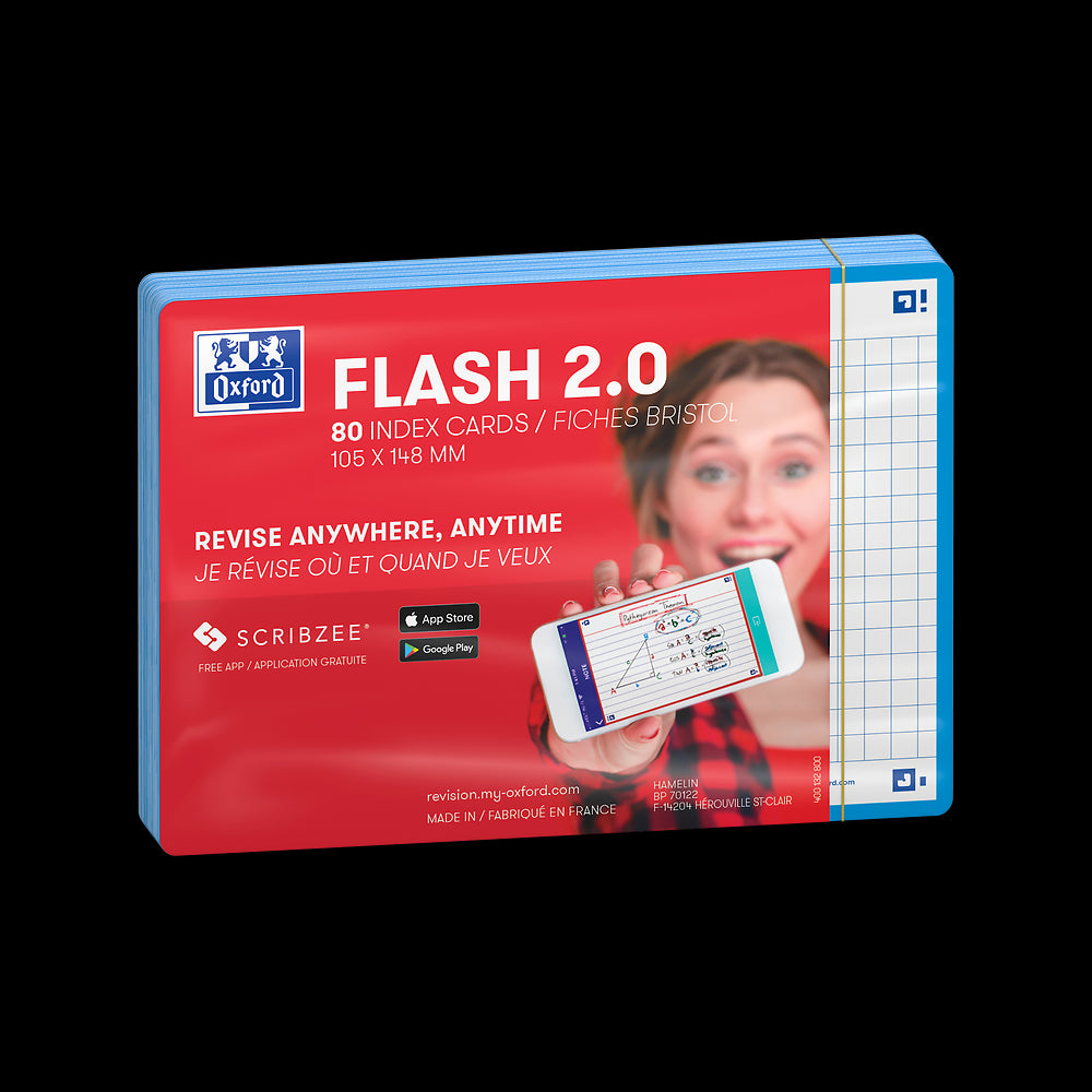 Oxford Flash Cards, squared with aqua frame, A6, pack of 80