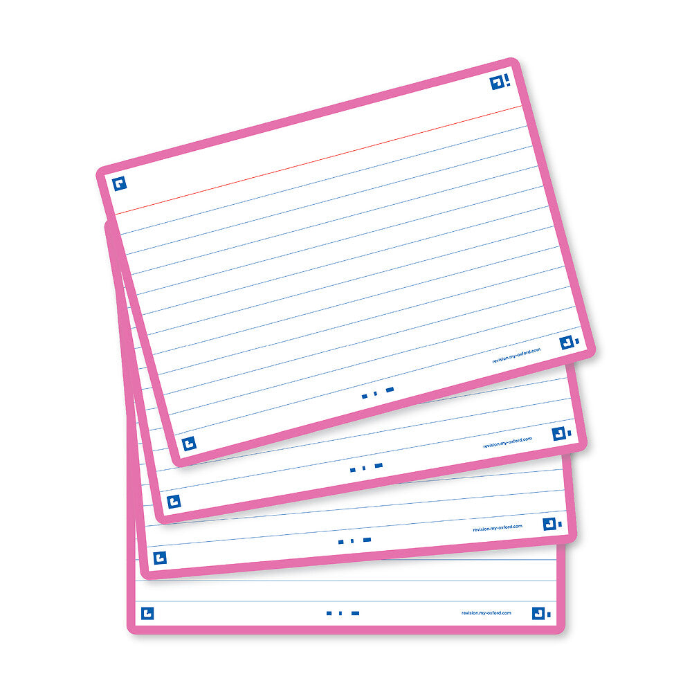 Oxford Flash Cards, Ruled with bright Pink frame, A6, pack of 80