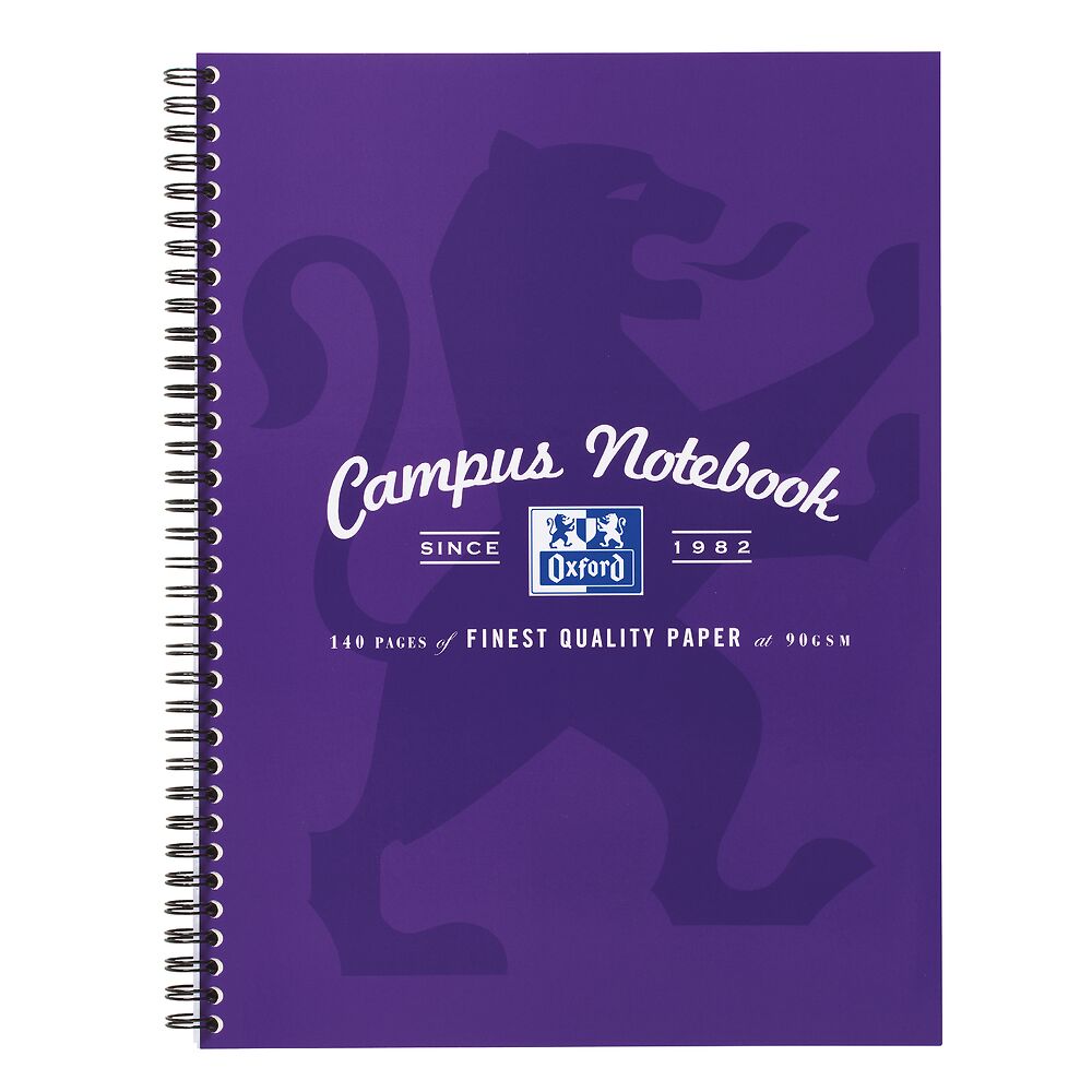 Oxford Campus A4+ Card Cover Wirebound Notebook Ruled with Margin 140 Pages, Purple