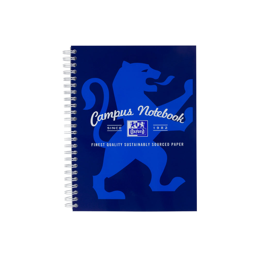 Oxford Campus Navy A5+ Card Cover Wirebound Notebook Ruled with Margin 140 Pages
