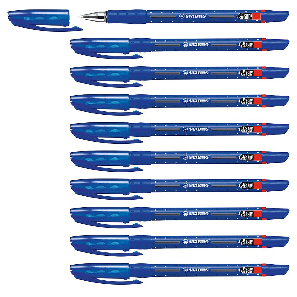 Stabilo ballpoint exam grade pen, Blue, Box of 10