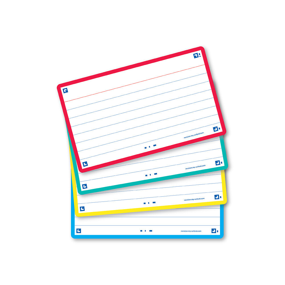 Oxford Flash Cards, Ruled, Assorted Colours, 7.5x12.5cm, Pack of 80
