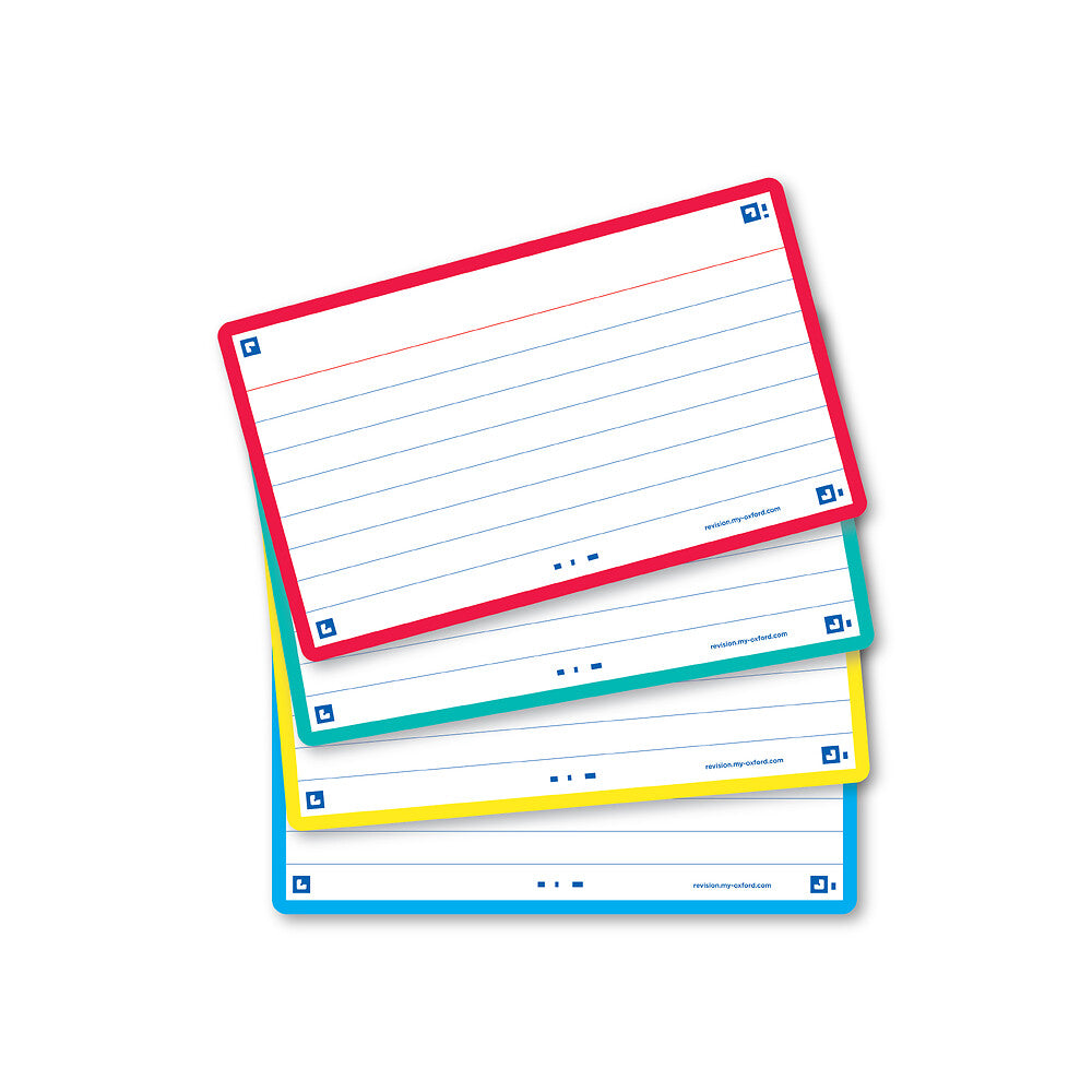 Oxford Assorted Colours Flash Cards, Ruled, 7.5x12.5cm, Pack of 80