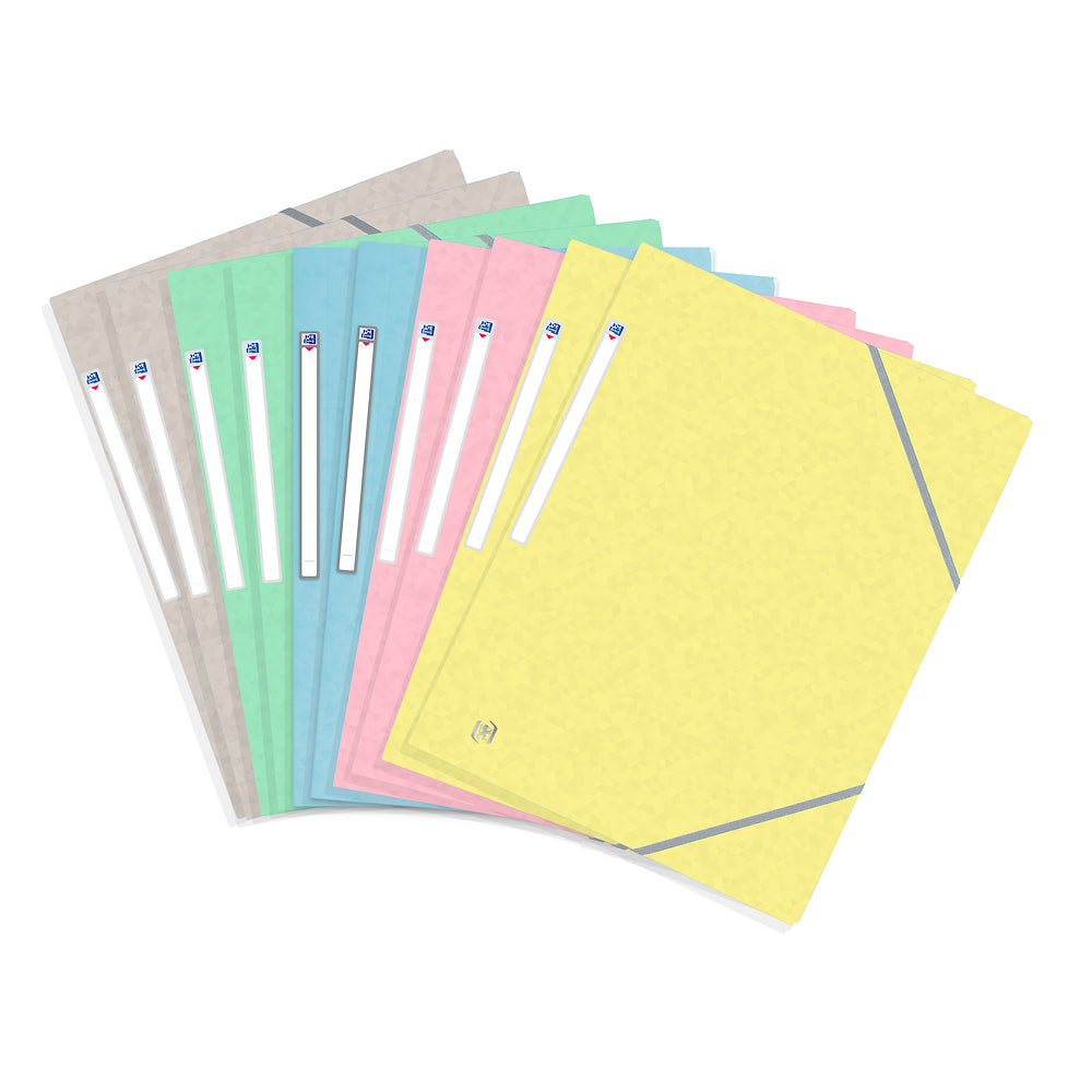 Oxford Top File+ elasticated 3-flap folder, A4, Assorted Pastel, 10 folders