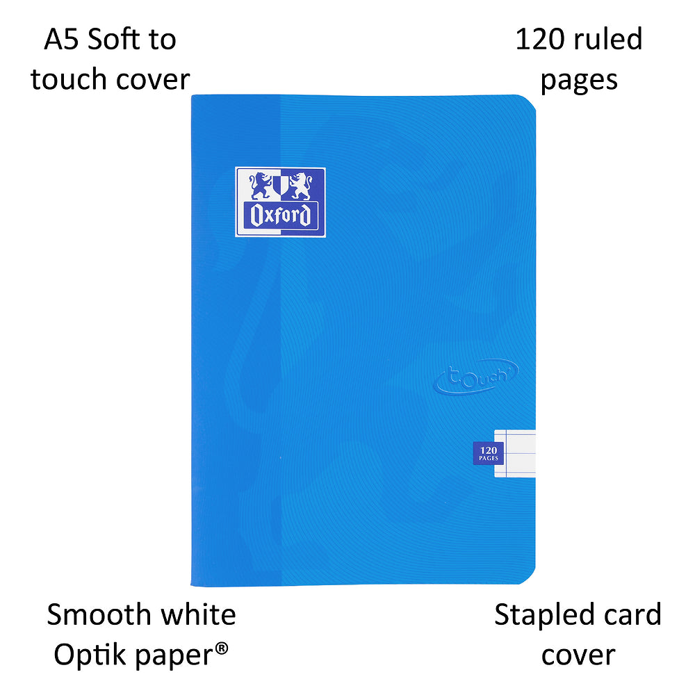 Oxford Touch A5 120 Page Softcover Stapled Notebook, Aqua