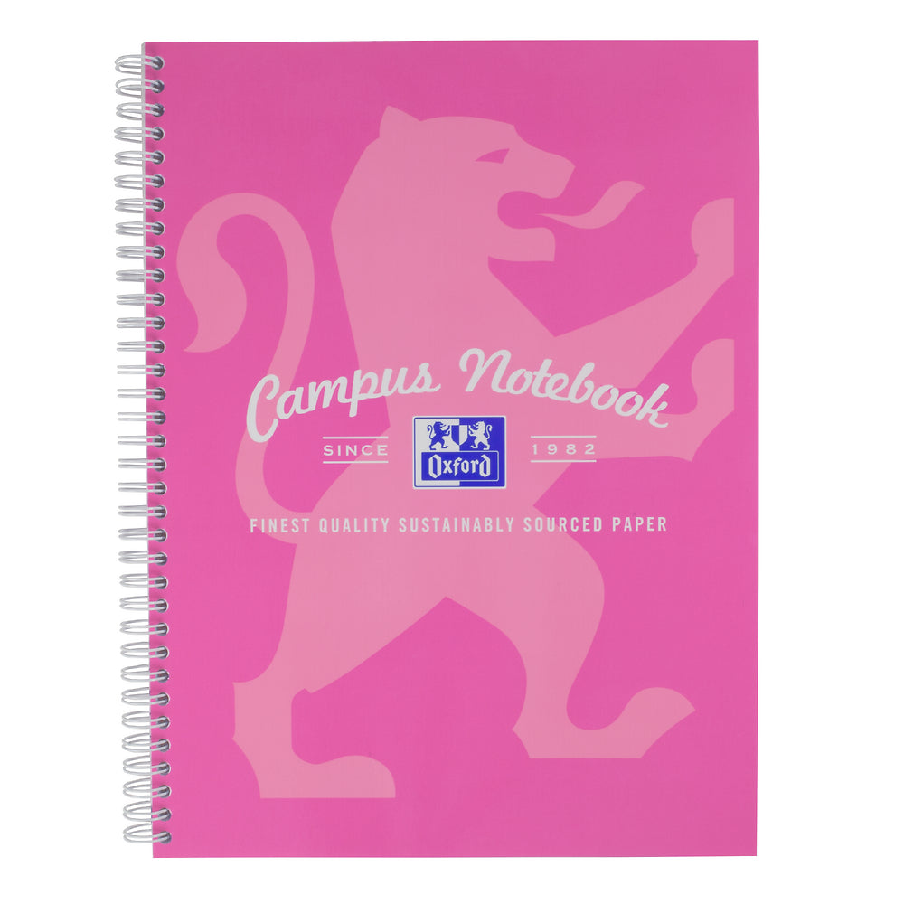 Oxford Campus Pink A4+ Card Cover Wirebound Notebook Ruled with Margin 140 Pages