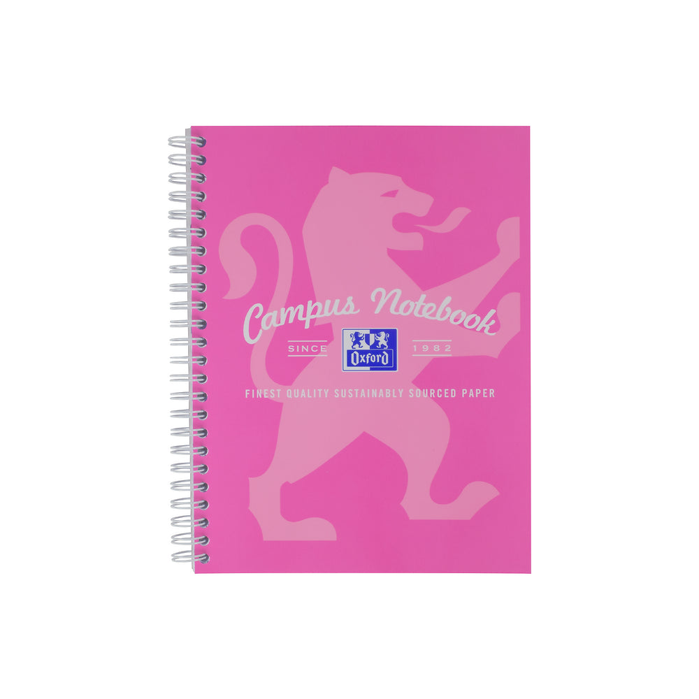 Oxford Campus Pink A5+ Card Cover Wirebound Notebook Ruled with Margin 140 Pages