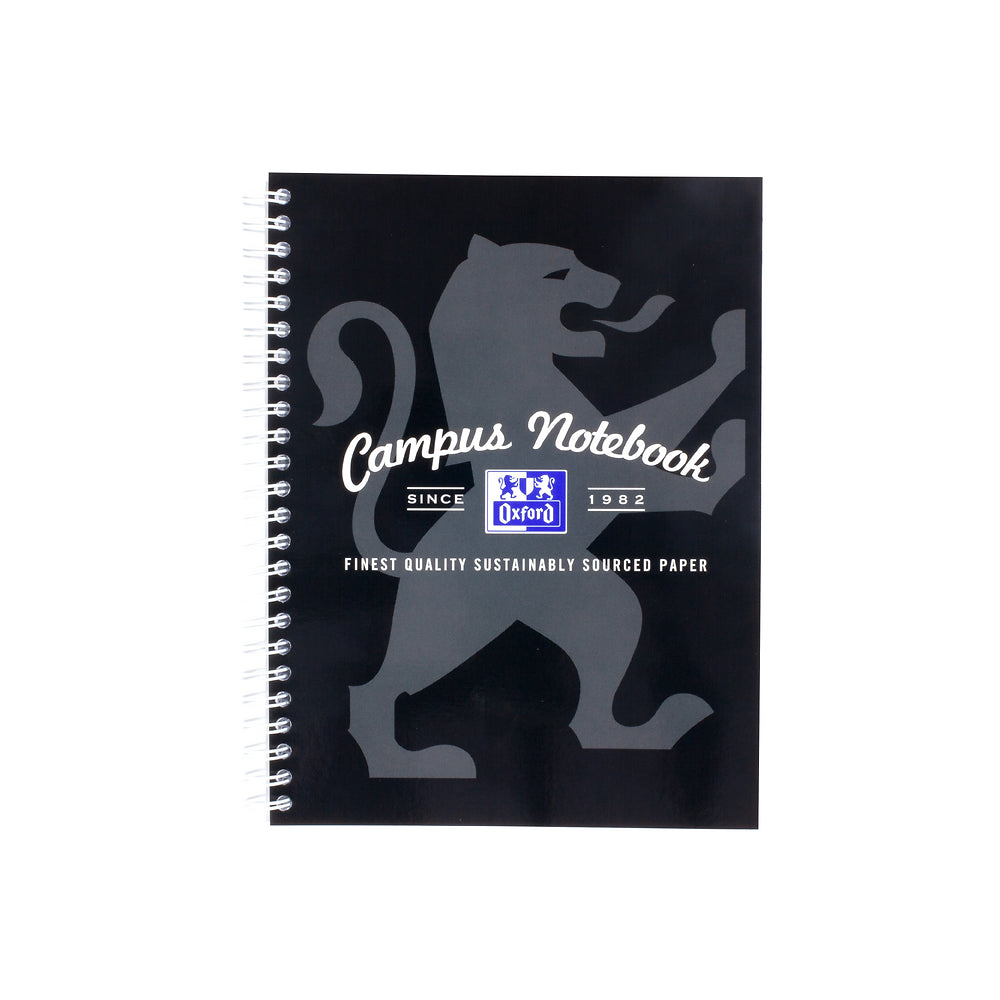 Oxford Campus Black A5+ Card Cover Wirebound Notebook Ruled with Margin 140 Pages